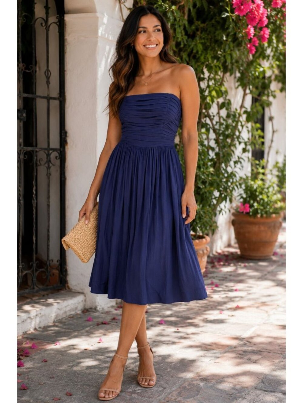 J. Crew Women's Navy Strapless Draped Bodice Pleated Waist Dress 6